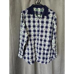 North Crest Vtg 90s Navy Gingham Pine Tree Button Down Shirt 2X Corduroy Collar